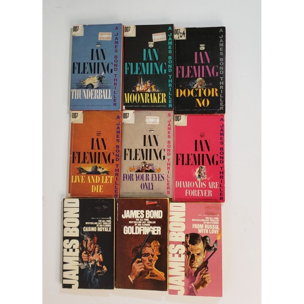 Lot of 9 Vintage 50s 60s 70s Ian Fleming James Bond Paperback Books Red Edge